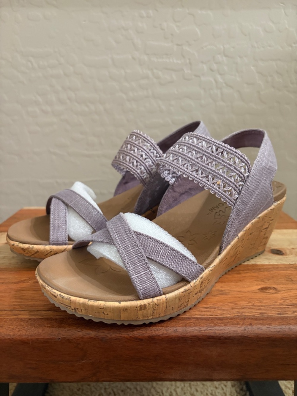 Skechers Mauve Fabric Wedge Sandals with Cork Platform